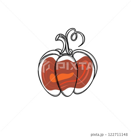 Line Art Free Hand Drawn Pumpkin Sticker. Autumn Pumpkin Stickers 122711148