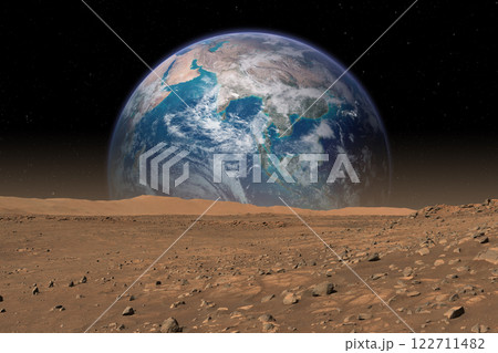 Martian surface and Earth. 122711482