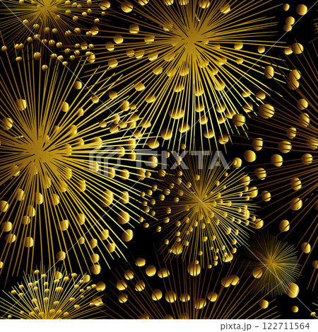 Golden fireworks seamless background. hand drawing. Not AI, Vector illustration. 122711564