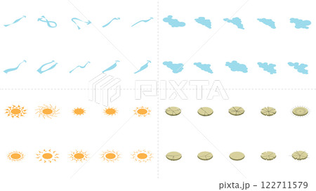isometric architecture site analysis symbol icon element drawing graphic flat isolated vector. architecture element line sun wind sound sun path vegetation. 122711579