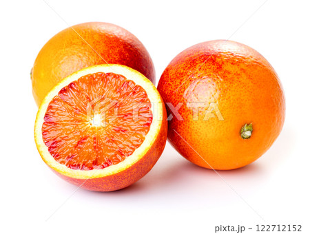 Blood red oranges on white background. 122712152