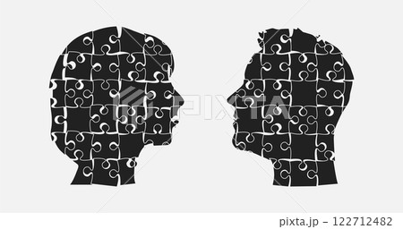 Head woman and man puzzle pieces, mental disorder Head woman and man puzzle pieces, mental disorder 122712482