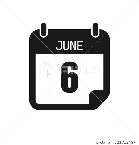 Vector icon page day calendar - 6 June month Vector icon page day calendar - 6 June month 122712487