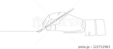 Continuous single line drawing of hand holding paintbrush, line art Continuous single line drawing of hand holding paintbrush, line art 122712963