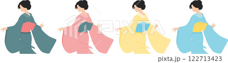 浴衣(着物)を着た女性のイラストセット 122713423