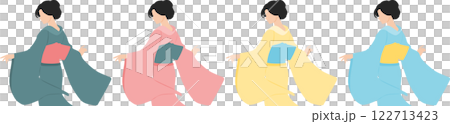 浴衣(着物)を着た女性のイラストセット 122713423