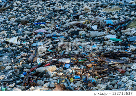 海岸に流れ着いたプラスチックゴミ　小笠原 122713637