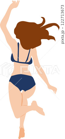 波打ち際(海・浜)でジャンプをする女性のイラスト 122713673