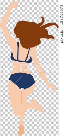 波打ち際(海・浜)でジャンプをする女性のイラスト 122713673