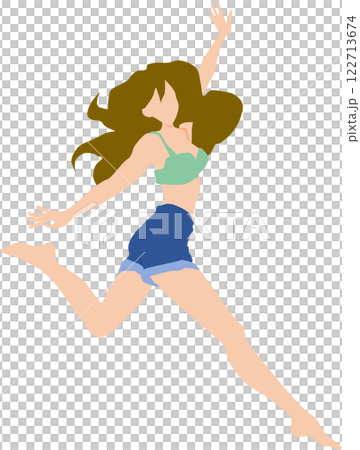 波打ち際(海・浜)でジャンプをする女性のイラスト 波打ち際(海・浜)でジャンプをする女性のイラスト 122713674