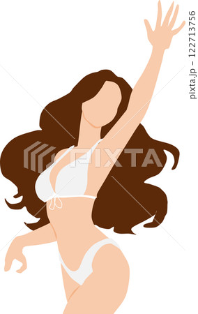 浜辺でポーズをとる水着を着た女性のイラスト 浜辺でポーズをとる水着を着た女性のイラスト 122713756