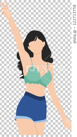 Illustration of a woman in a swimsuit posing on the beach 122713758