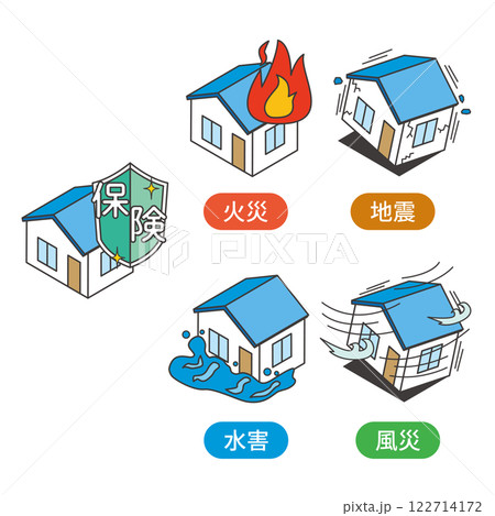 住宅災害のイラストセット 122714172
