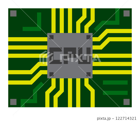 パソコンの性能を左右する基盤にあるCPU半導体のイラスト 122714321