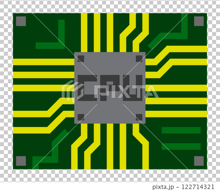 パソコンの性能を左右する基盤にあるCPU半導体のイラスト 122714321