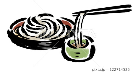 ざるうどんとつけつゆ 筆タッチイラスト ざるうどんとつけつゆ 筆タッチイラスト 122714526