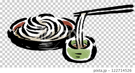ざるうどんとつけつゆ 筆タッチイラスト ざるうどんとつけつゆ 筆タッチイラスト 122714526