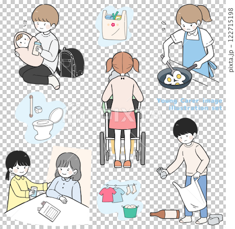 社會問題插圖集每天做家事和照顧家人的年輕護理人員 122715198