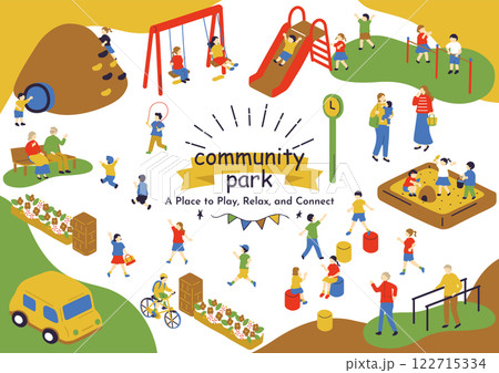 地域の公園で楽しむ人達 122715334