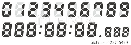 モノクロのデジタル数字のベクターイラストセット モノクロのデジタル数字のベクターイラストセット 122715459