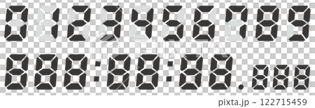 モノクロのデジタル数字のベクターイラストセット モノクロのデジタル数字のベクターイラストセット 122715459