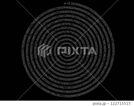 渦を巻く円周率の3DCG黒背景 渦を巻く円周率の3DCG黒背景 122715515