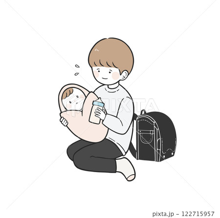 ヤングケアラー 赤ちゃんの世話をする子供のイラスト 122715957