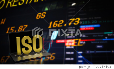 The Gold ISO on Laptop for Business concept 3d Rendering. The Gold ISO on Laptop for Business concept 3d Rendering. 122716193