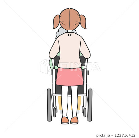 ヤングケアラー 車椅子を押す子供のイラスト ヤングケアラー 車椅子を押す子供のイラスト 122716412