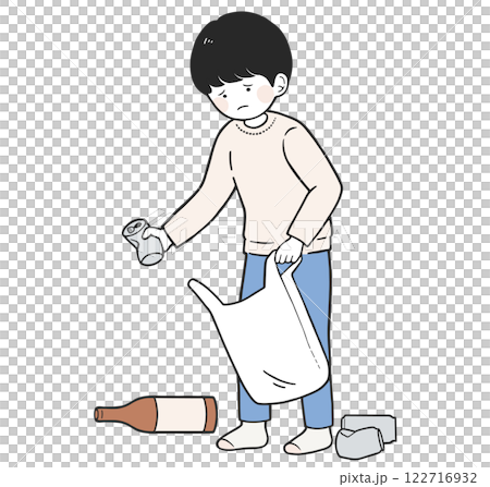 ヤングケアラー 室内の空き缶を拾う子供のイラスト 122716932