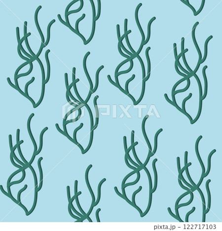 Branch of seaweed. Vector illustration. Seamless pattern on a blue background. 122717103