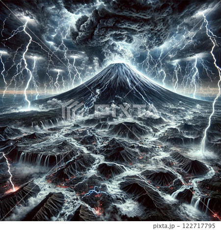 終焉の雷嵐に包まれた異世界の富士山 122717795
