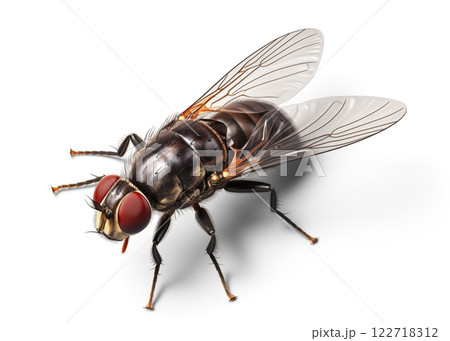 Close up of housefly Insect isolated on white background. fly 122718312