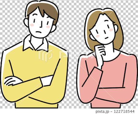 考え込む若いカップルの上半身 考え込む若いカップルの上半身 122718544