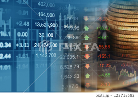 Stock market finance business, economy trend graph digital technology. 122718582