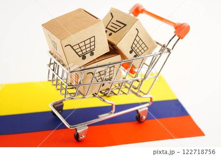 Online shopping, Shopping cart box on Colombia flag, import export, finance commerce. Online shopping, Shopping cart box on Colombia flag, import export, finance commerce. 122718756