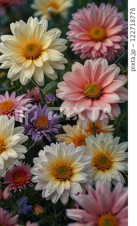 カラフルで綺麗な花壇のクローズアップ 122718778