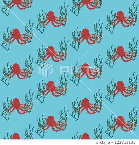 Octopus with fish. Vector illustration. Seamless pattern on a blue background. Octopus with fish. Vector illustration. Seamless pattern on a blue background. 122719135