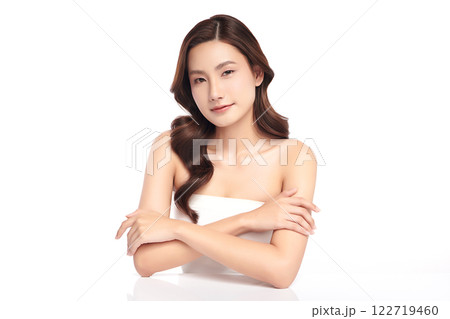 Beautiful young asian woman with clean fresh skin on white background, Face care, Facial treatment, Cosmetology, beauty and spa, Asian women portrait. 122719460