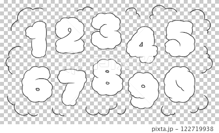 一組雲狀數字，採用粗糙的手繪風格，帶有卡通風格 122719938