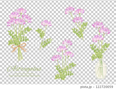 A set of watercolor bouquets of lotus flowers 122720059