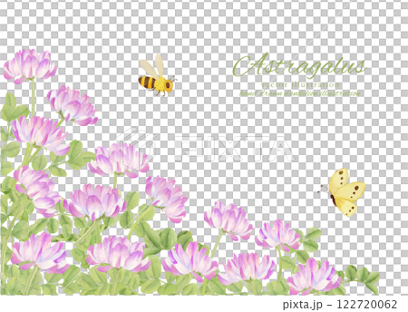 水彩で描いたレンゲソウのフレーム素材 122720062