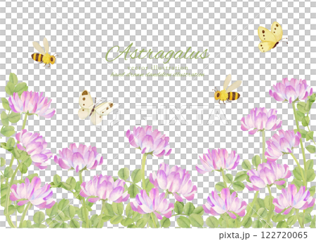 水彩で描いたレンゲソウのフレーム素材 122720065
