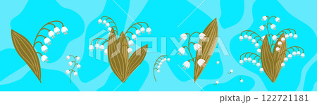 a group image of delicate lilies of the valley on a blue background. a group image of delicate lilies of the valley on a blue background. 122721181