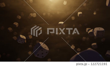 Falling Dice In The Air, 3D illustration Background for advertising and wallpaper in casino and gambling scene. 3D rendering in decorative concept. Falling Dice In The Air, 3D illustration Background for advertising and wallpaper in casino and gambling scene. 3D rendering in decorative concept. 122721191