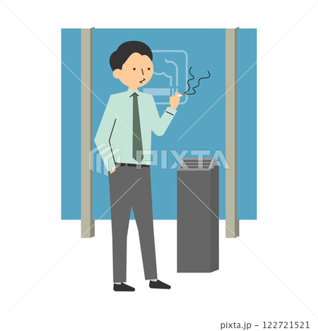 喫煙所でタバコを吸う男性のイラスト 喫煙所でタバコを吸う男性のイラスト 122721521