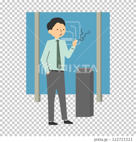 喫煙所でタバコを吸う男性のイラスト 喫煙所でタバコを吸う男性のイラスト 122721521