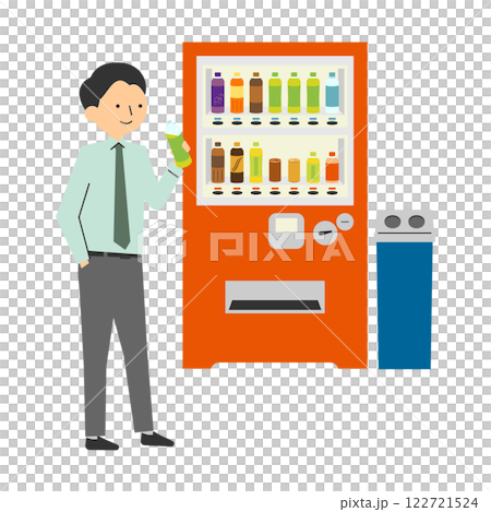 Illustration of a man holding a vending machine and a plastic bottle of drink Illustration of a man holding a vending machine and a plastic bottle of drink 122721524