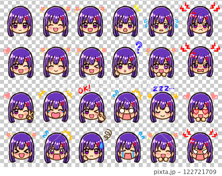 Black hair girl emotion expression icon illustration set 2 122721709