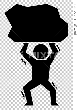Illustration of a person struggling with the burden of taxes and debt 122721937